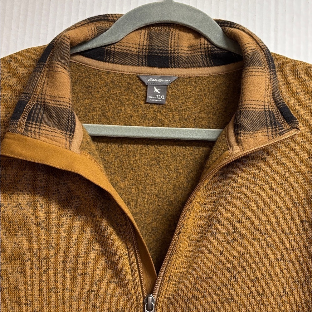 Eddie Bauer Women’s Mustard Tan Full Zip Jacket W/Plaid Accents. Size Tall 2XL - Picture 5 of 13